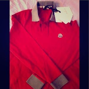 Red/Grey Size Small Moncler long sleeve polo, Men